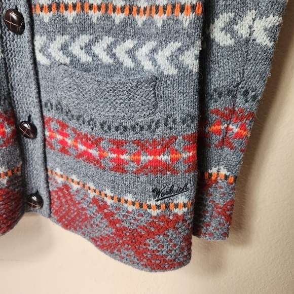 Woolrich Cumberland Charcoal Patterned 100% Lambswool Cardigan-Size M - Picture 6 of 10